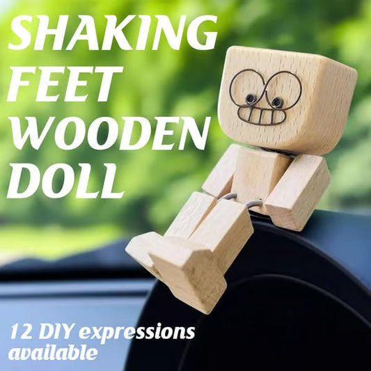 💖Handmade Charming Shaking Wooden Man Figurine with 12PCS Magnetic Expressions